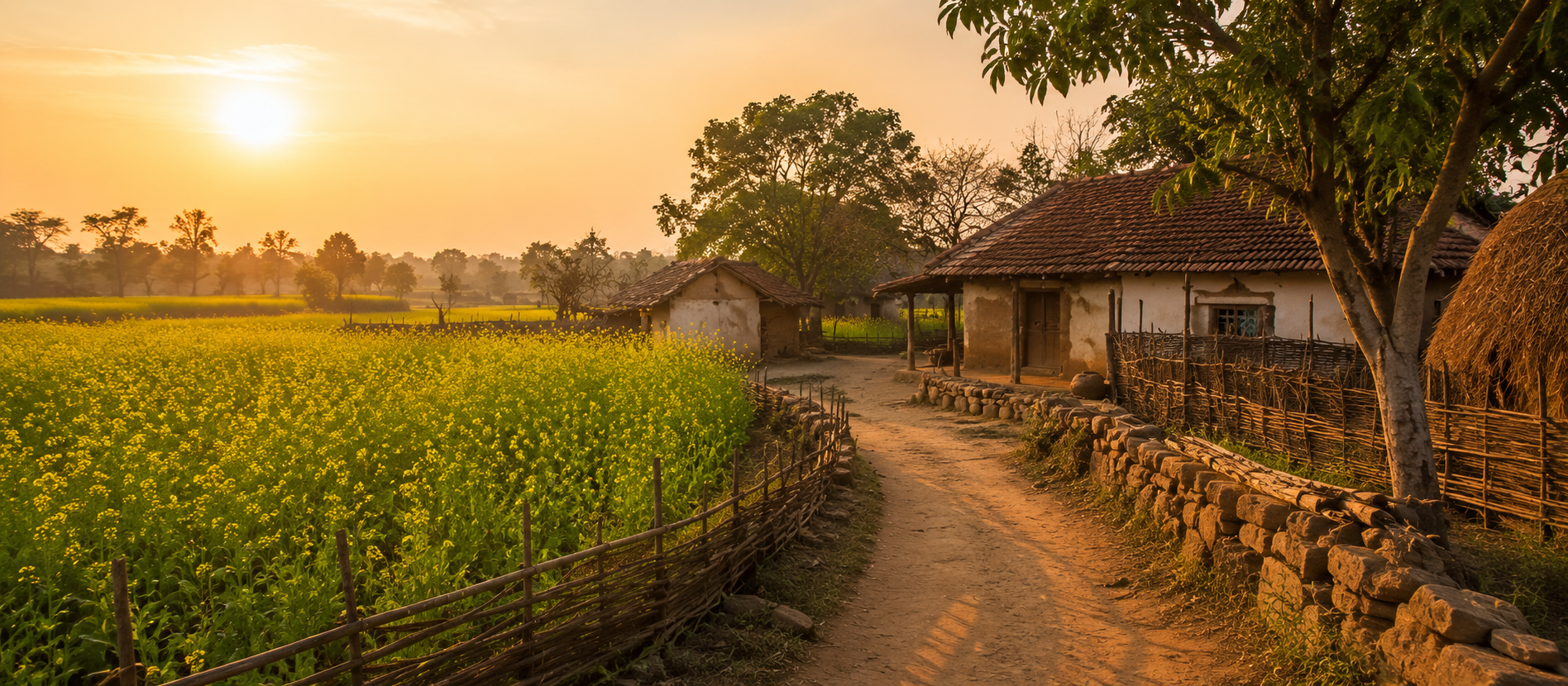 Rural Odisha village at sunrise